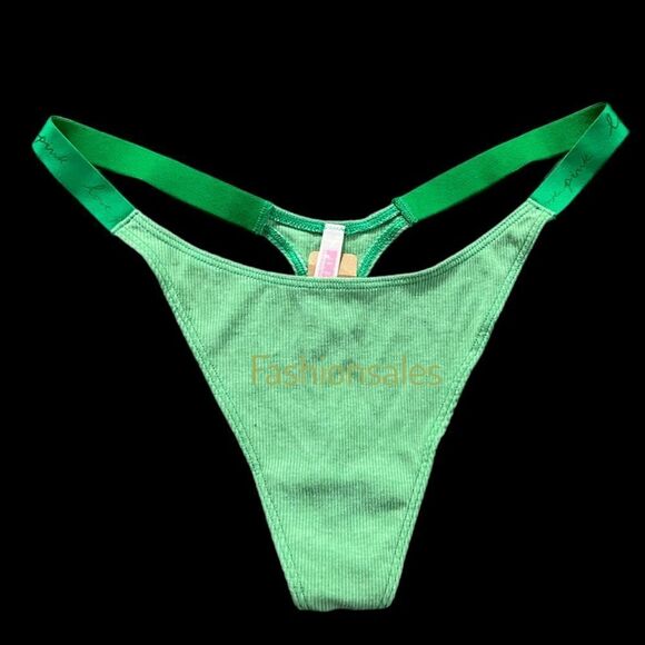VIctoria’s Secret Pink Stretch cotton Ribbed Thong Panty Green Xlarge - Picture 1 of 4